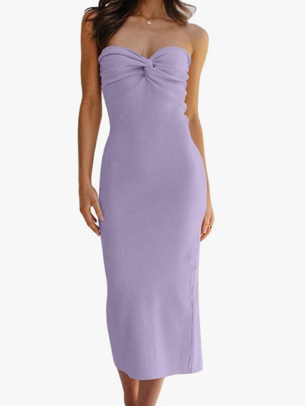 Strapless Twist Front Midi Dress - Lavender